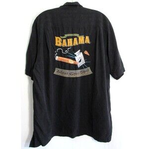 Tommy Bahama Black Silk Island Chop Shop Cigar Embroidered Shirt Size Medium EUC